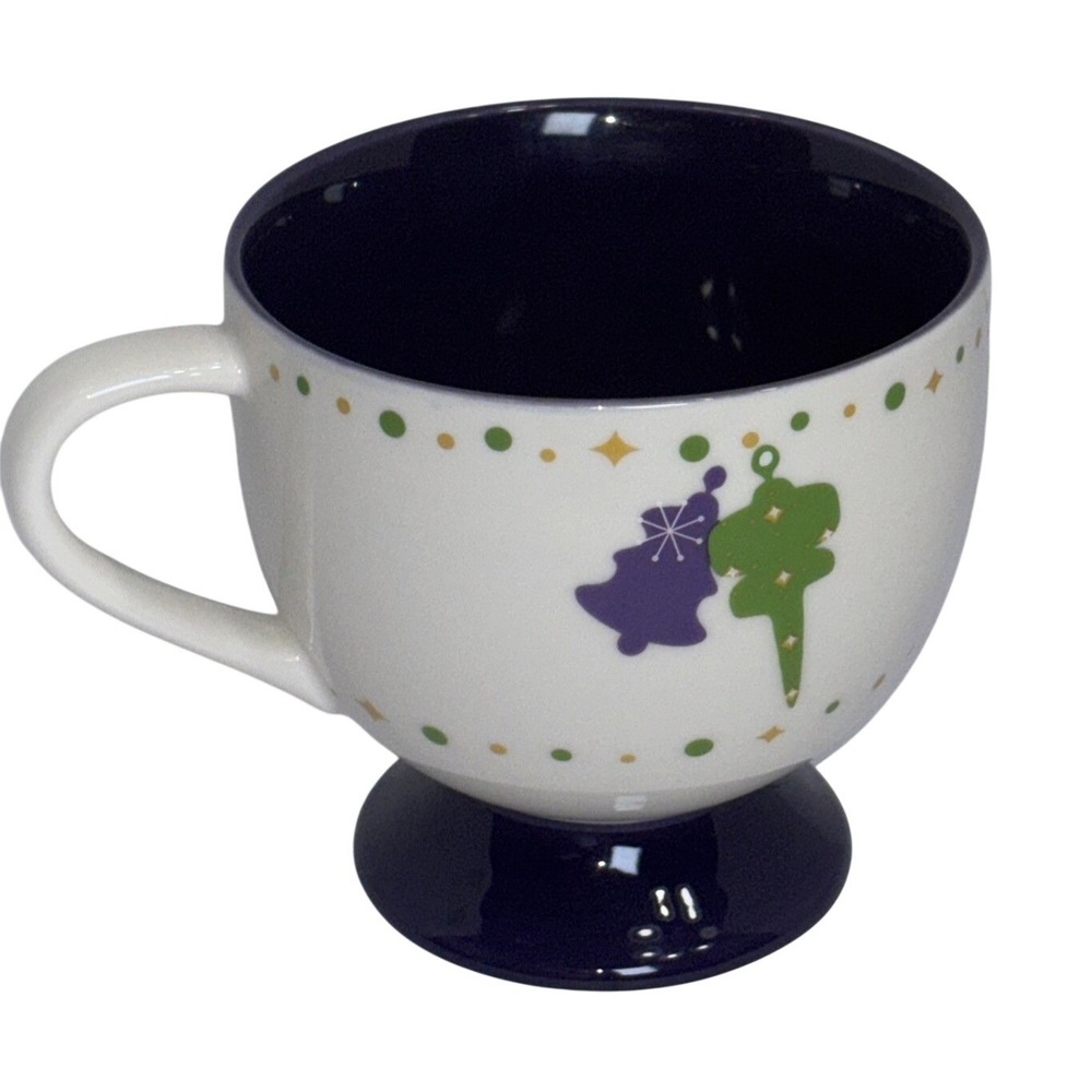 Starbucks Holiday 2006 Footed Coffee Mug 12oz Purple Green‎ Ornament White Cup